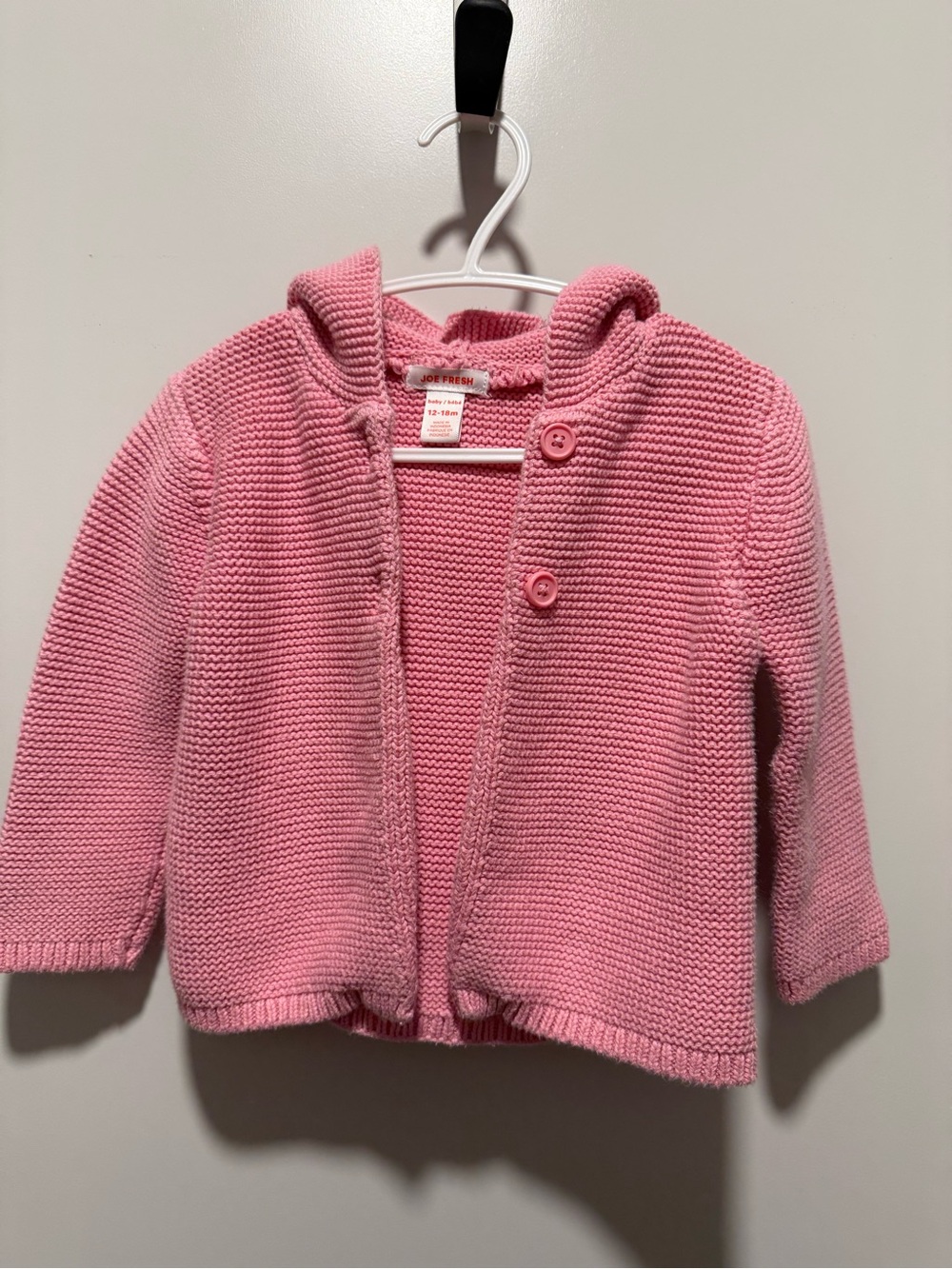 2/$15🥳Joe Fresh Pink Hooded Knit Baby Cardigan